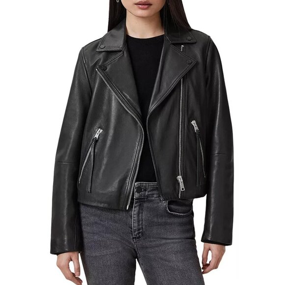 All Saints Jackets & Blazers - ALL SAINTS Dalby Black Leather Biker Jacket Size 4